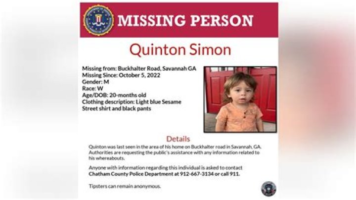 
20-month-old toddler, Quinton Simon, missing from his home for the last 5 days 