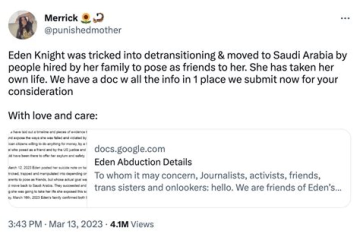 
Eden Knight Death – Transgender Woman Commits Suicide 