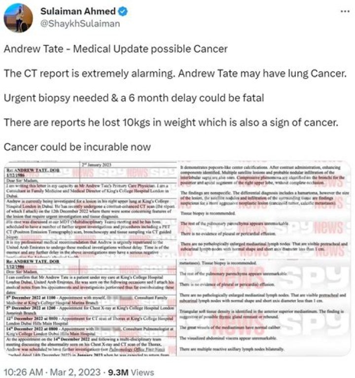 
Fact Check: Does Andrew Tate have lung cancer? 