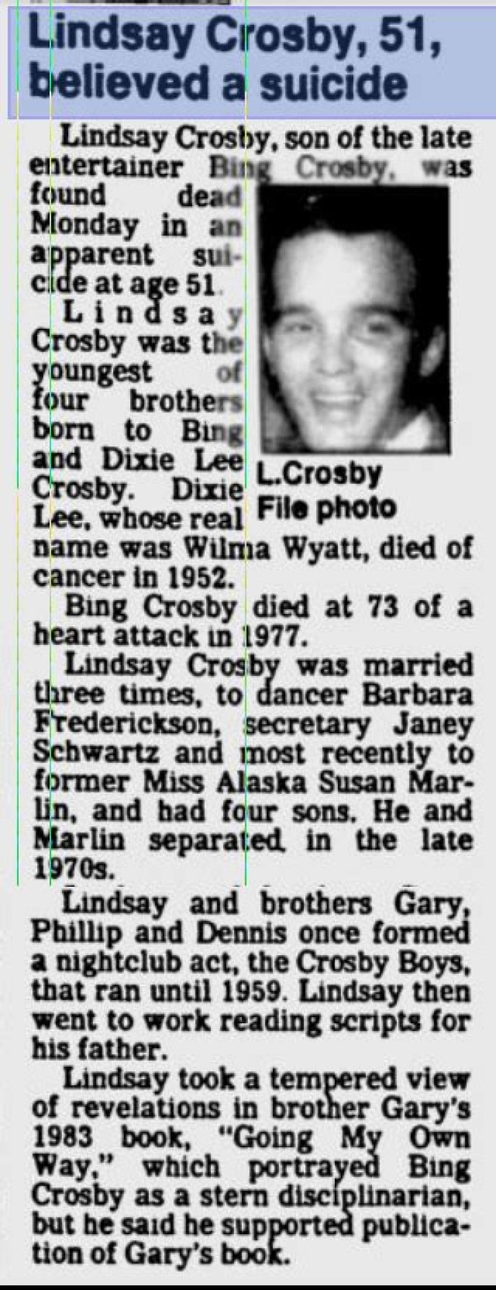 Lindsay Crosby Cause of Death, How did Lindsay Crosby Die?
