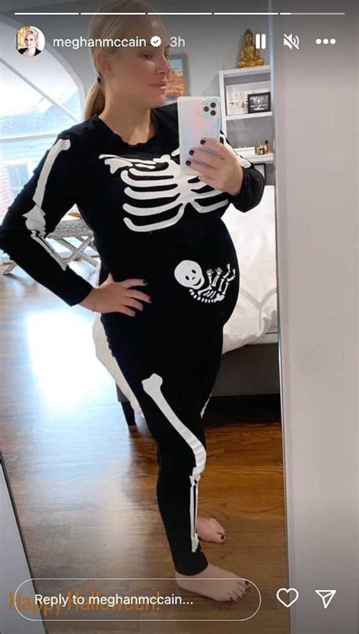 
Pregnant Meghan McCain Shows Off Her Bump in Skeleton Onesie — Complete with Baby — on Halloween 